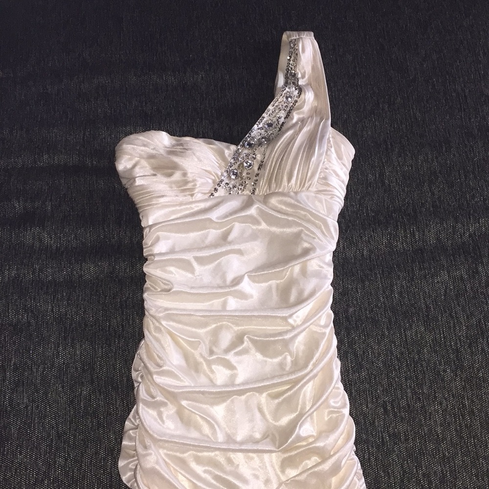 One shoulder sparkle junior prom dress